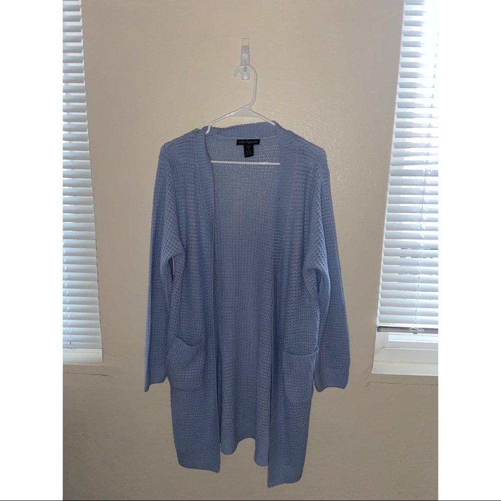 Crocheted light blue cardigan